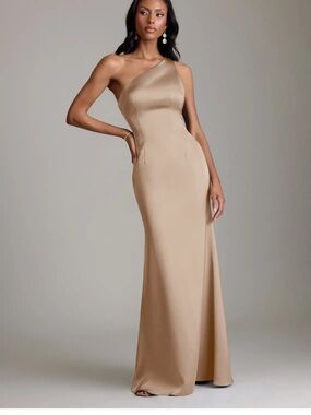 Azazie One-Shoulder Satin Gown in Champagne Gold